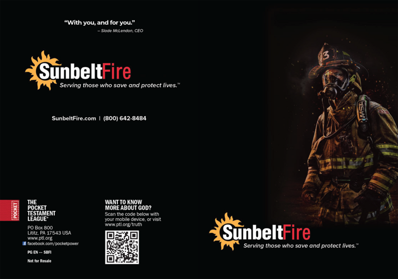 Sunbelt Fire - Serving Those Who Save and Protect Lives Gospel front and back cover spread.