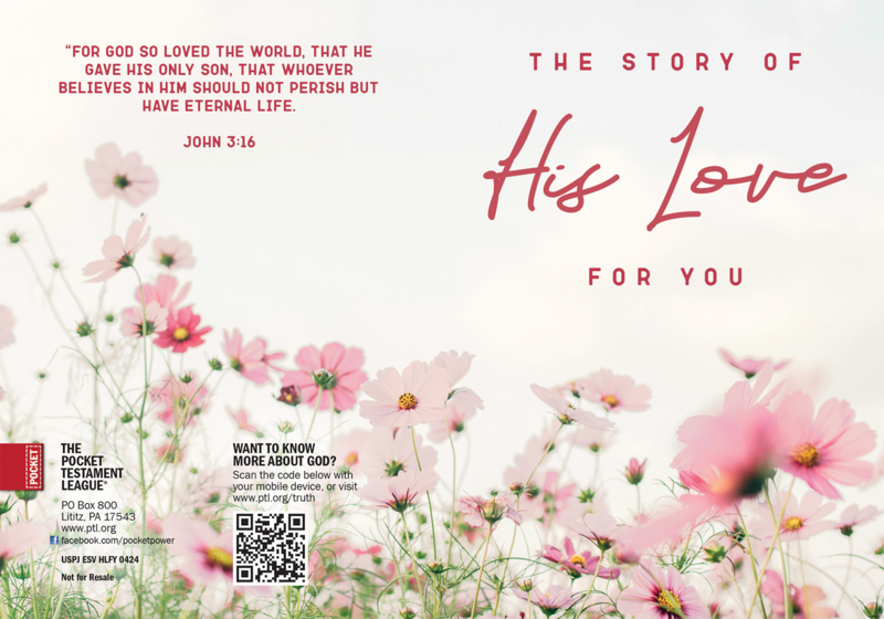 The Story of His Love For You Gospel front and back cover spread.