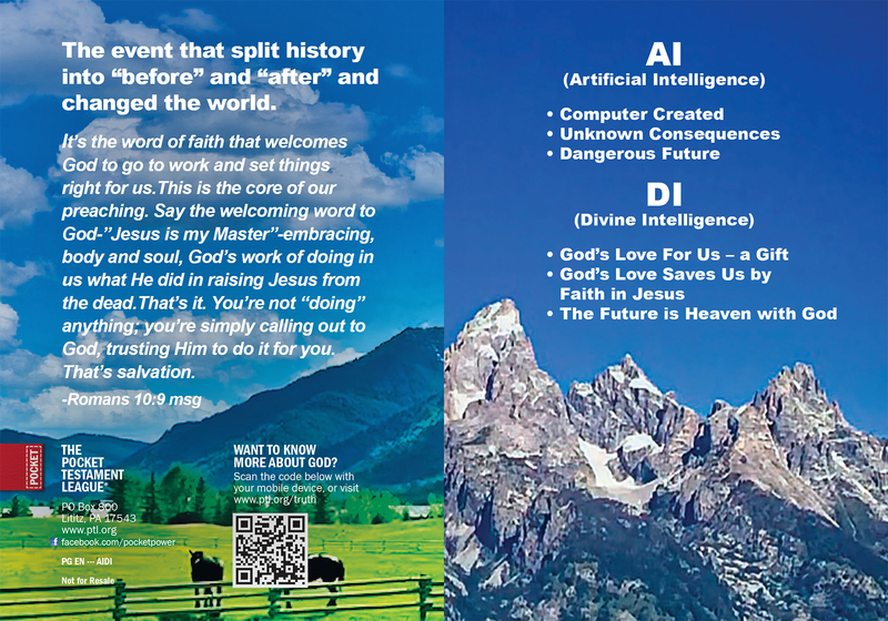 Artificial Intelligence vs Divine Intelligence Gospel front and back cover spread.