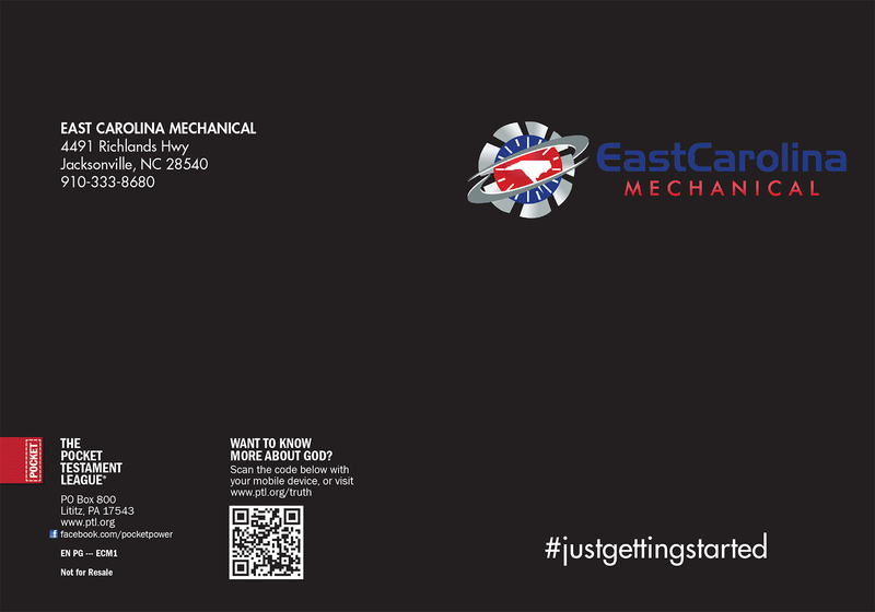 East Carolina Mechanical #JustGettingStarted Gospel front and back cover spread.