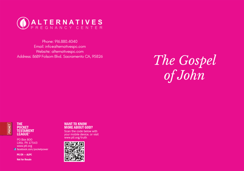 Alternatives Pregnancy Center | Custom Gospel Gospel front and back cover spread.