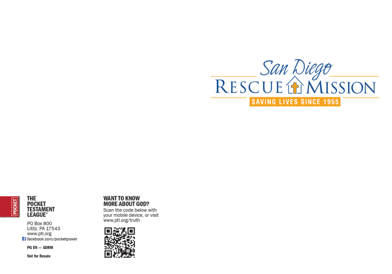 San Diego Rescue Mission | Custom Gospel Gospel front and back cover spread.