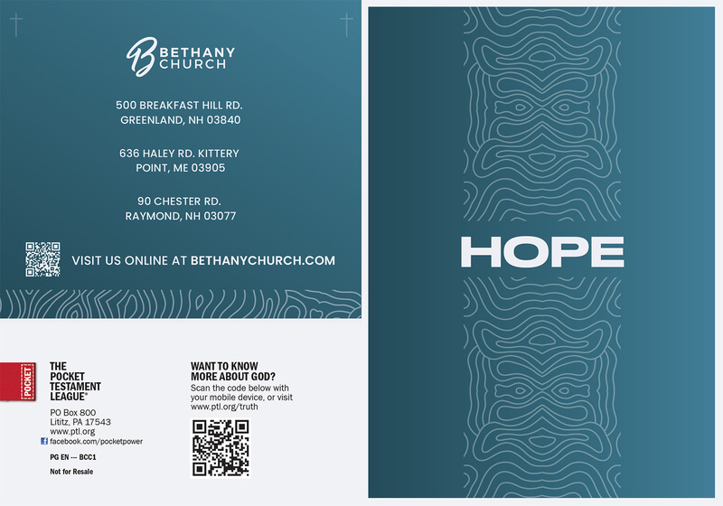 Custom Gospel | Bethany Church (Hope) Gospel front and back cover spread.