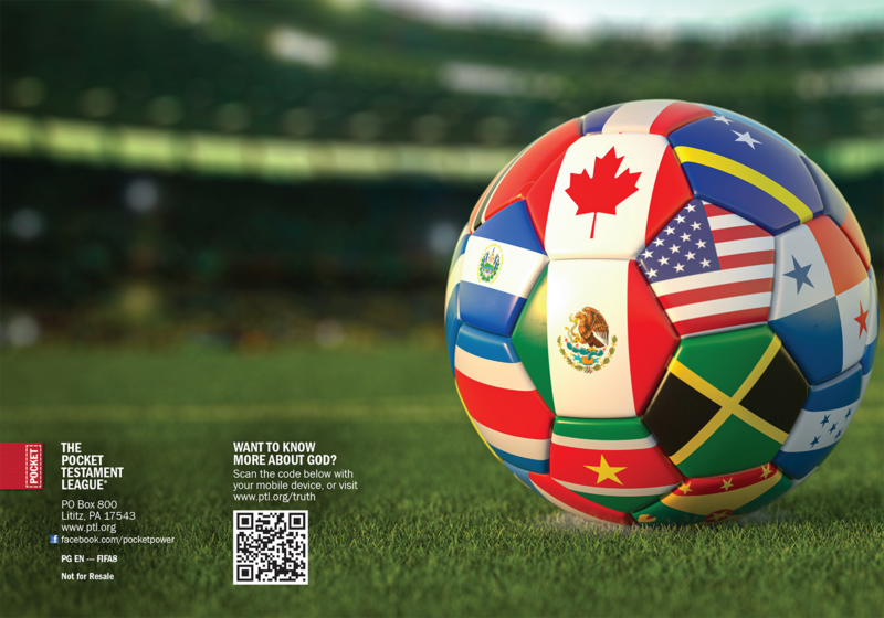 One World, One Goal Gospel front and back cover spread.